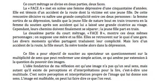 Film Face A Face B - note d'intention 