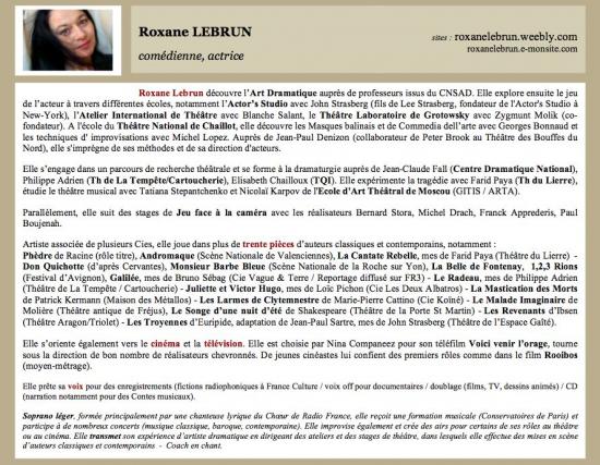 Roxane Lebrun - Biographie d'Actrice (2012)